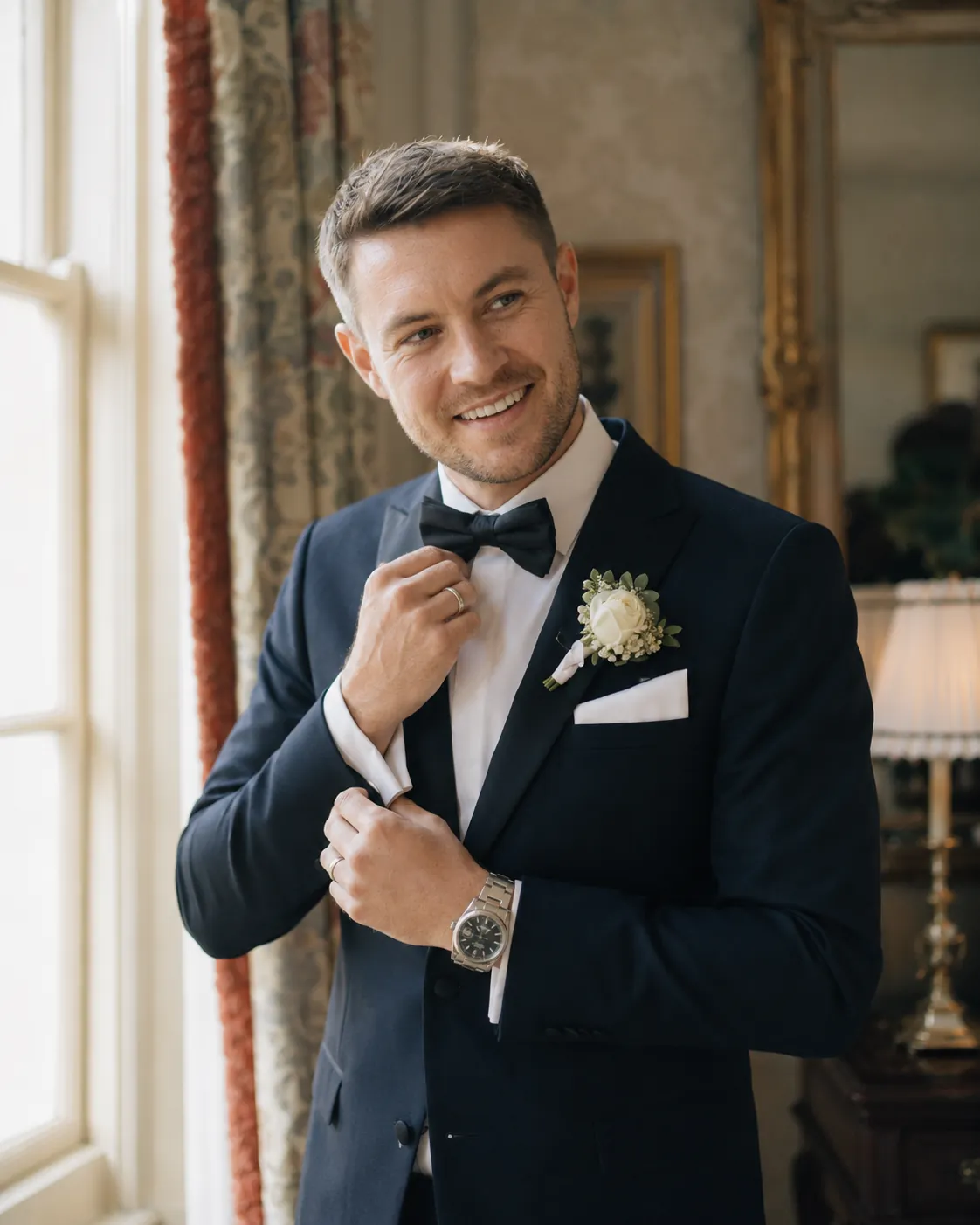 Groom adjusting his cufflinks before the wedding ceremony