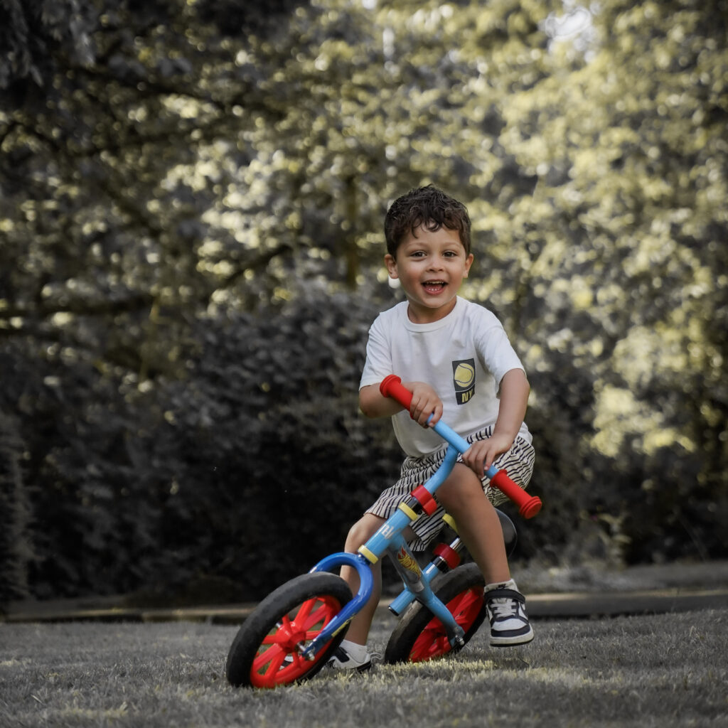 Child wearing a soft neutral outfit during a children's photoshoot in Leeds