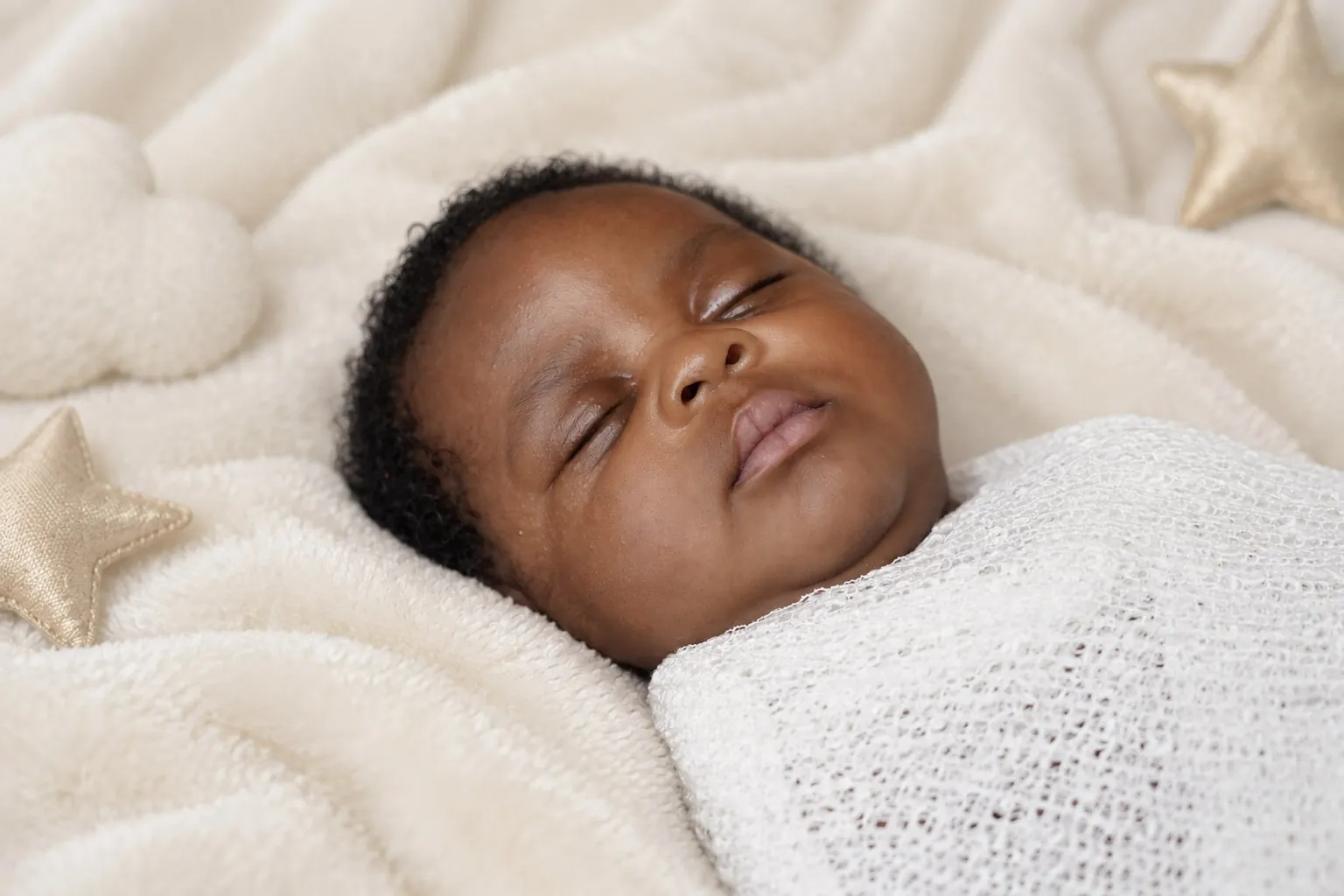 Close-up of a sleeping newborn baby face during an at-home newborn photography session